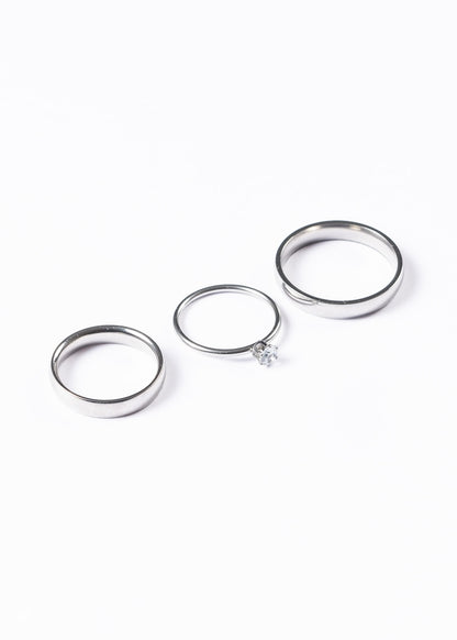 Set 2 alianzas + 1 cintillo clásico fino + estuche - Acero plateado