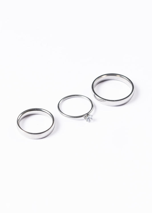 Set 2 alianzas + 1 cintillo clásico fino + estuche - Acero plateado