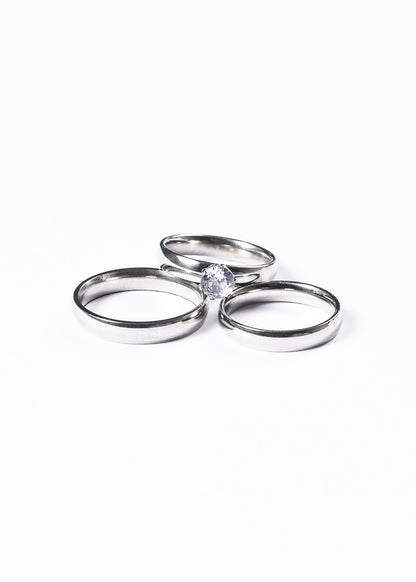 Set 2 alianzas + 1 cintillo clásico ancho + estuche - Acero plateado