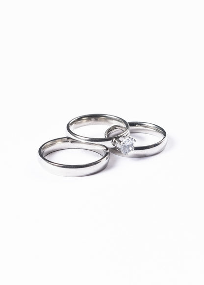 Set 2 alianzas + 1 cintillo clásico ancho + estuche - Acero plateado