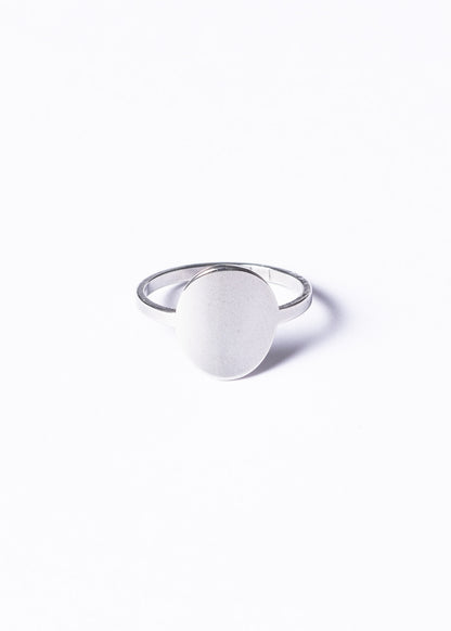 Anillo oval liso para grabar acero quirúrgico - Plateado