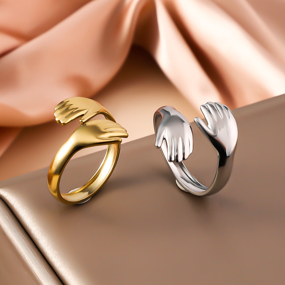 Set x 2 anillos abrazo ajustables - Plateado y dorado