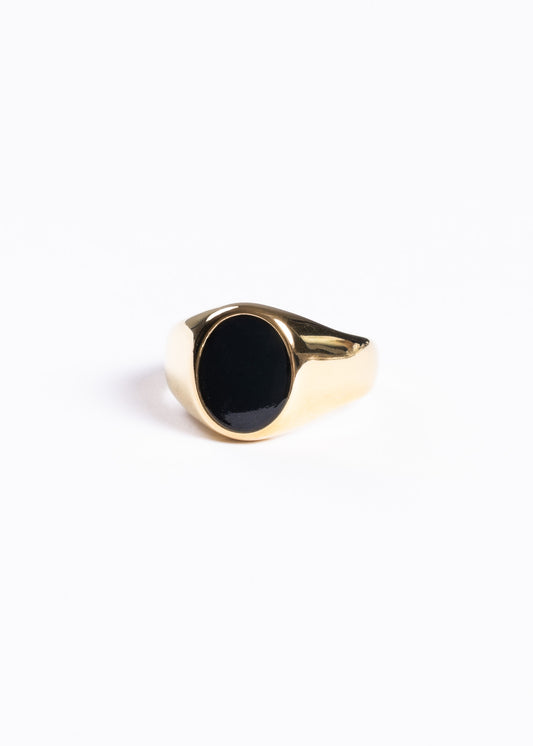 Anillo de mesa con piedra negra acero quirúrgico - Dorado