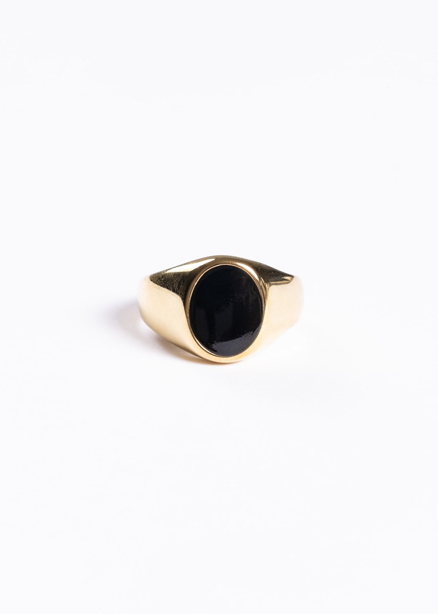 Anillo de mesa con piedra negra acero quirúrgico - Dorado