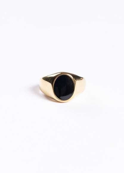 Anillo de mesa con piedra negra acero quirúrgico - Dorado