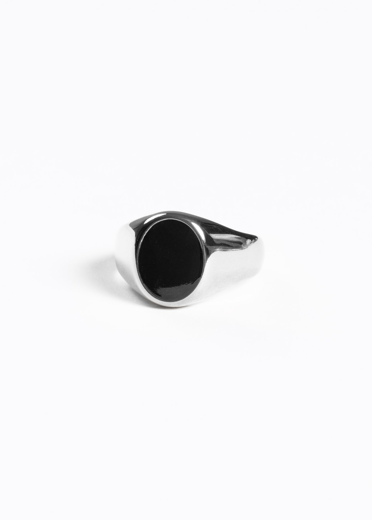 Anillo de mesa con piedra negra acero quirúrgico - Plateado