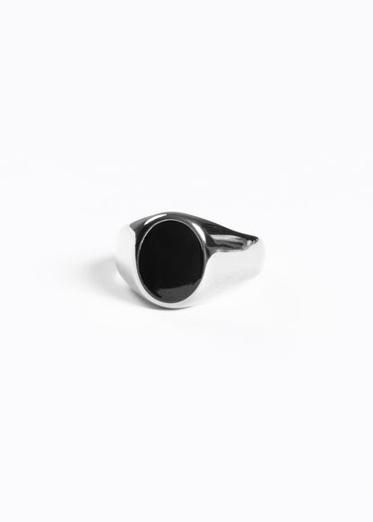 Anillo de mesa con piedra negra acero quirúrgico - Plateado