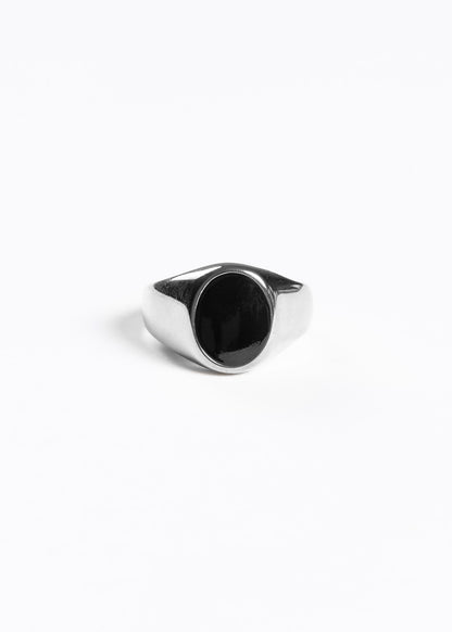 Anillo de mesa con piedra negra acero quirúrgico - Plateado