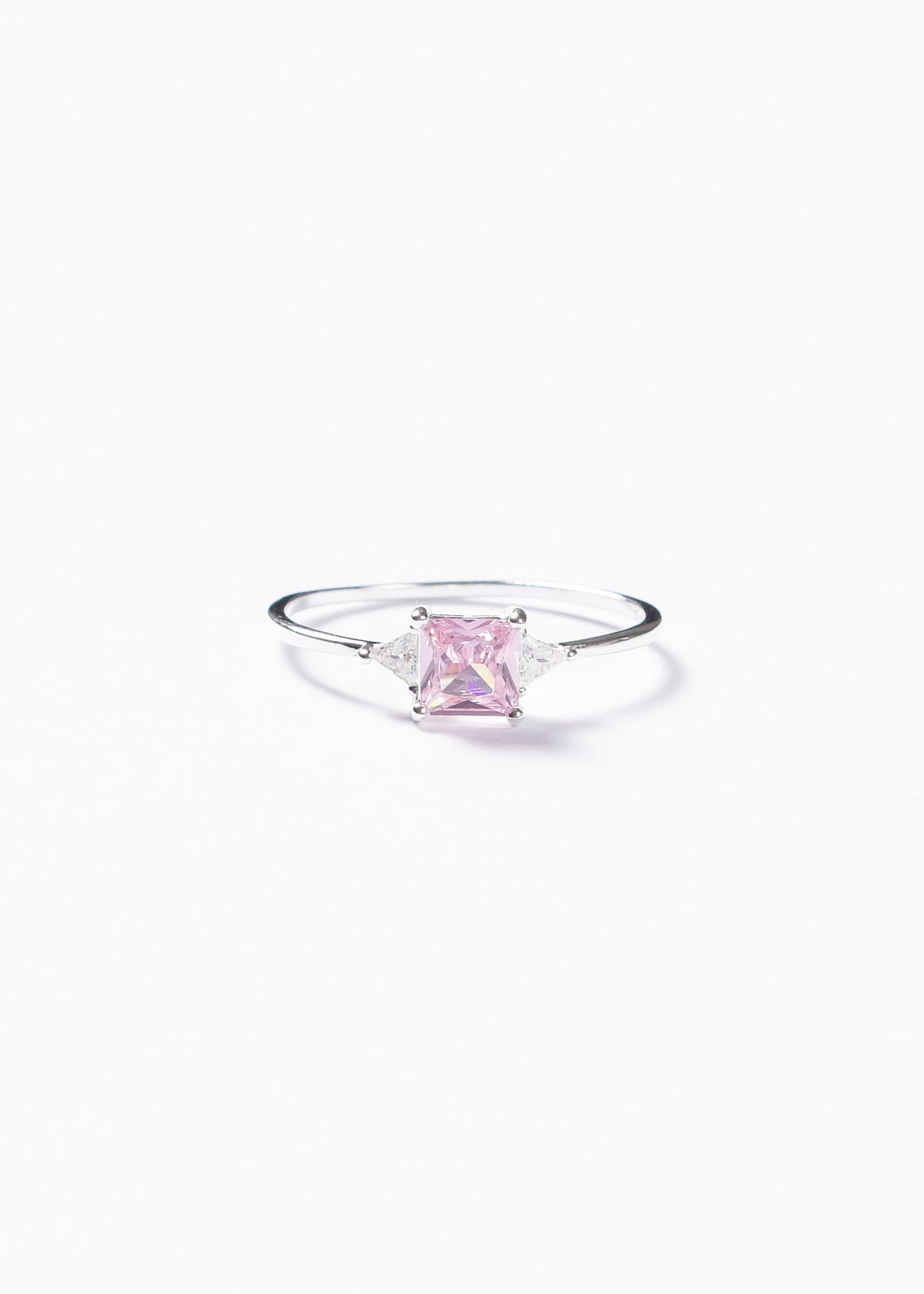Anillo zirconia rosa 4 puntas y laterales plata 925