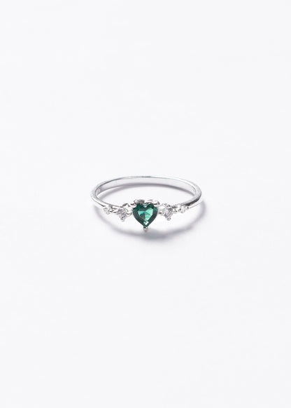 Anillo corazón zirconia verde con laterales plata 925