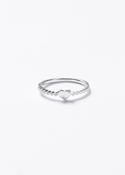 Anillo corazón liso con puntos luz laterales plata 925
