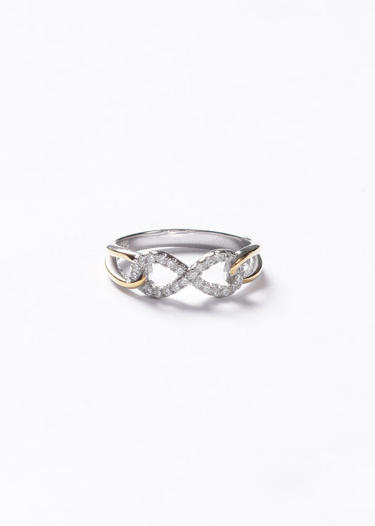 Anillo infinito zirconias con baño de oro plata 925