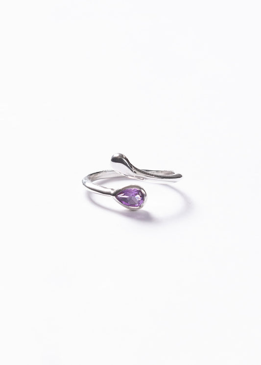Anillo entrelazado con gota de amatista plata 925