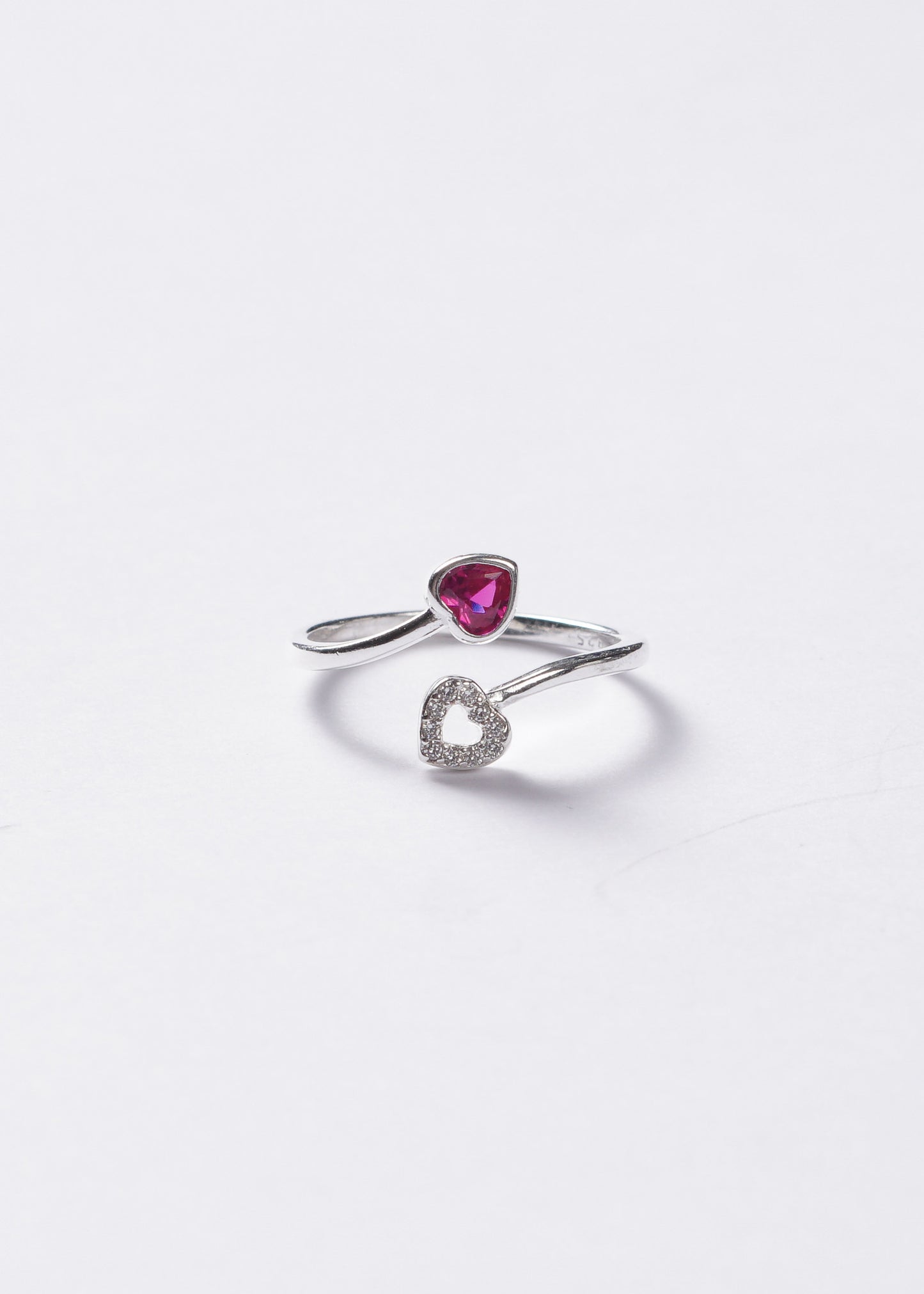 Anillo ajustable corazones rojo y blanco plata 925 & zirconia