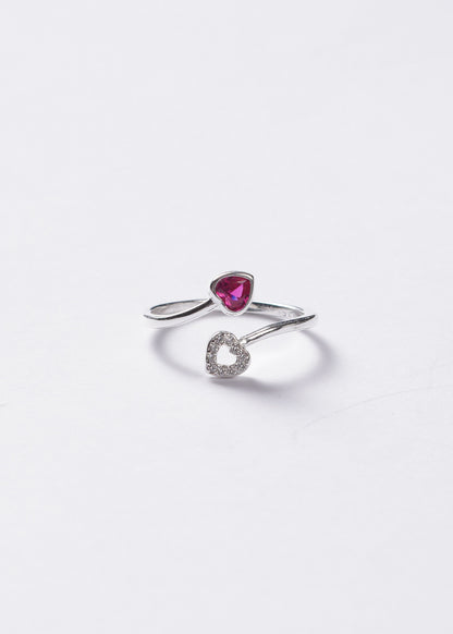 Anillo ajustable corazones rojo y blanco plata 925 & zirconia