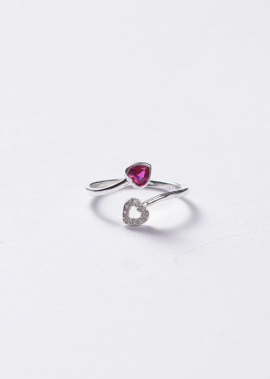Anillo ajustable corazones rojo y blanco plata 925 & zirconia