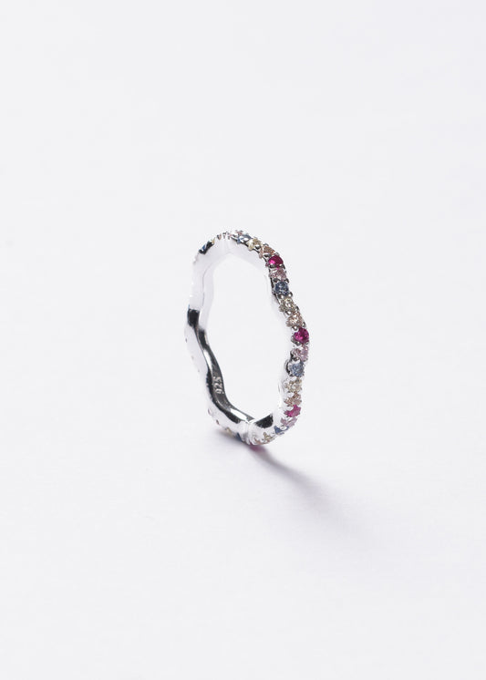 Anillo sin fin multicolor ondulante plata 925 & zirconias