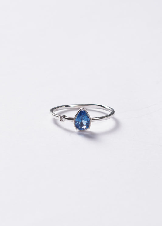 Anillo gota azul capri con punto luz plata 925 & zirconia