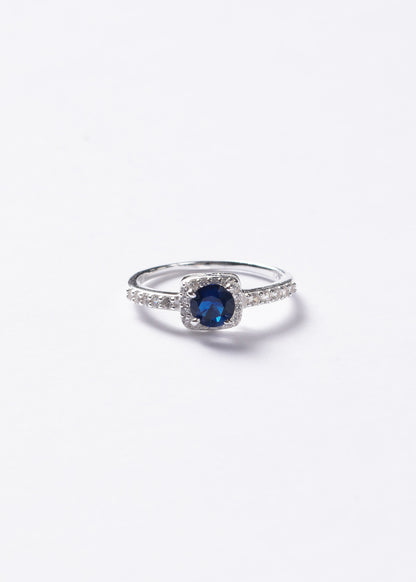 Anillo zirconia azul enmarque cuadrado plata 925