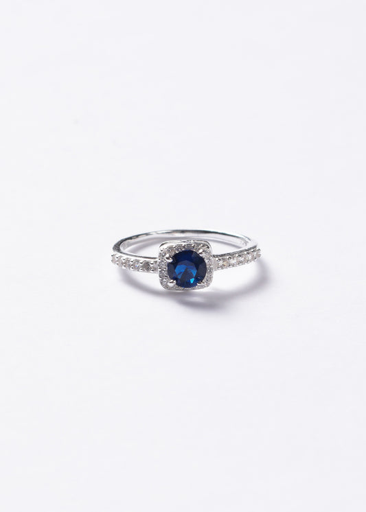 Anillo zirconia azul enmarque cuadrado plata 925