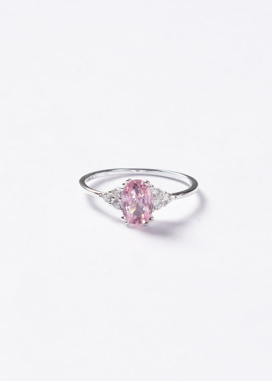 Anillo zirconia rosa oval plata 925
