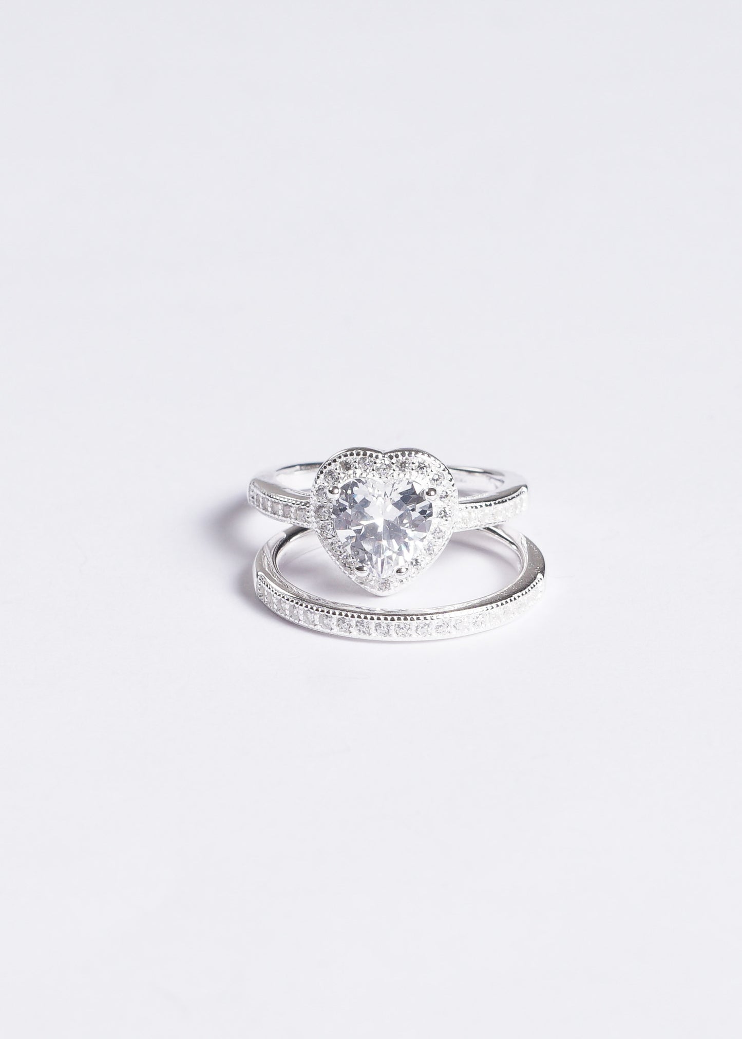 Set anillo promesa zirconia blanca + anillo medio sin fin plata 925