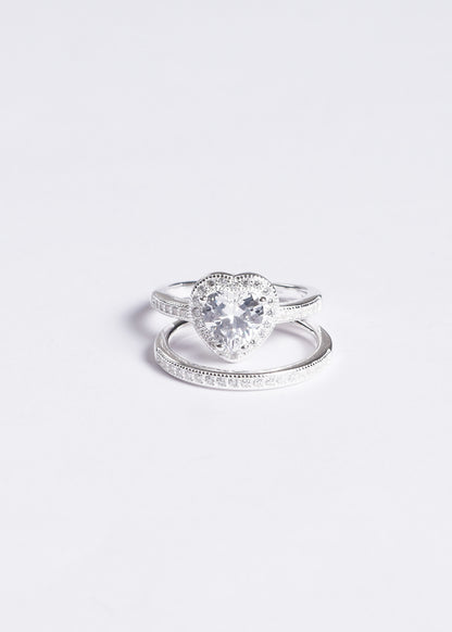 Set anillo promesa zirconia blanca + anillo medio sin fin plata 925