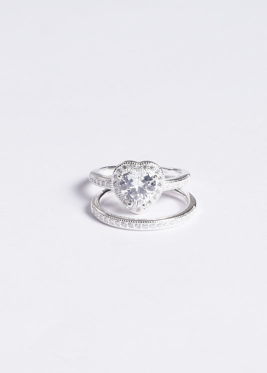 Set anillo promesa zirconia blanca + anillo medio sin fin plata 925