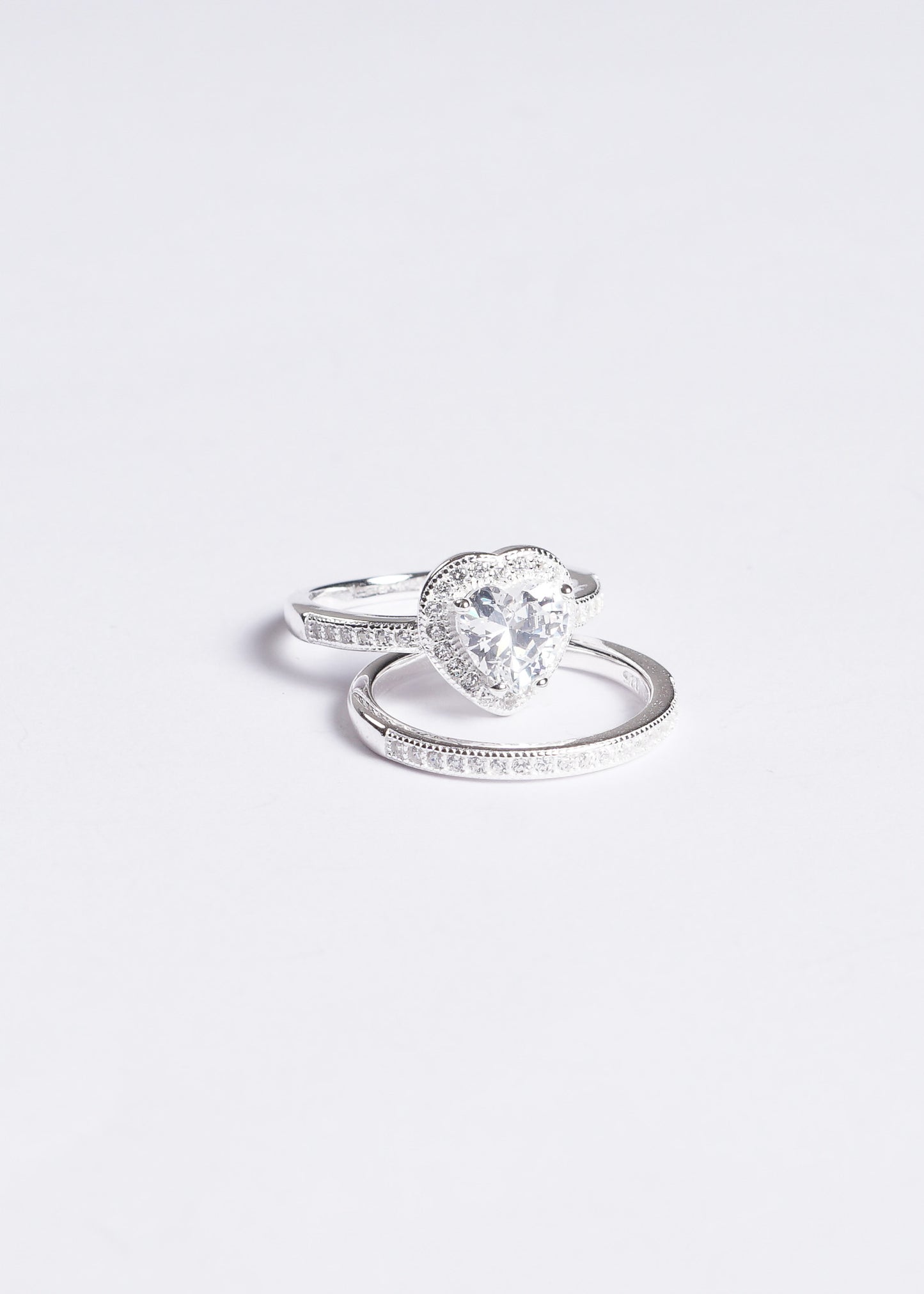 Set anillo promesa zirconia blanca + anillo medio sin fin plata 925