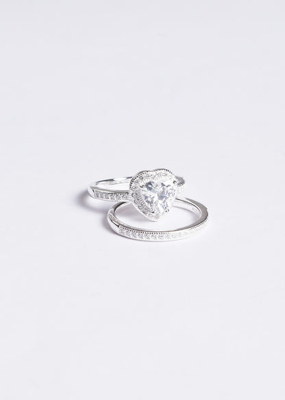 Set anillo promesa zirconia blanca + anillo medio sin fin plata 925