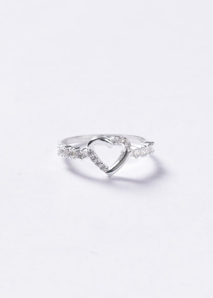 Anillo corazón calado mitad zirconias plata 925