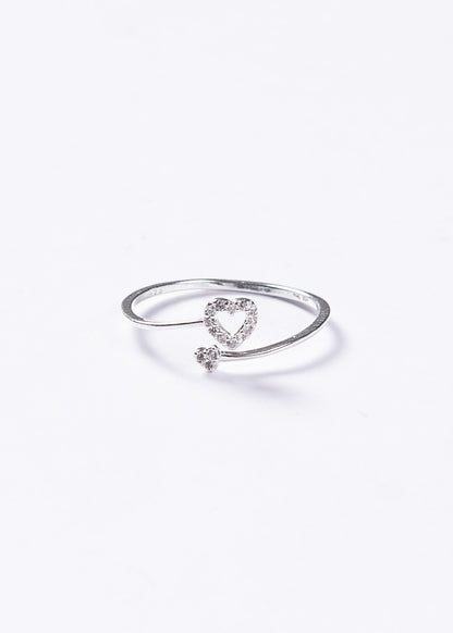 Anillo ajustable doble corazón zirconias plata 925