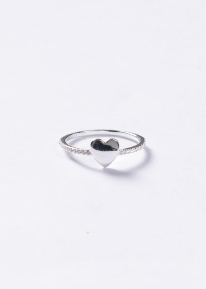 Anillo corazón liso zirconias laterales plata 925 + GRABADO