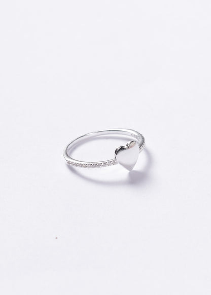 Anillo corazón liso zirconias laterales plata 925 + GRABADO