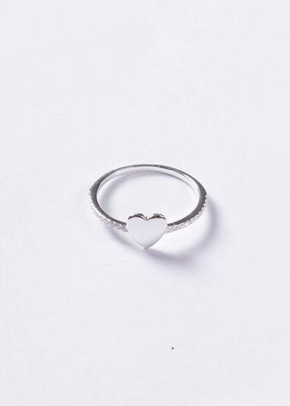 Anillo corazón liso zirconias laterales plata 925 + GRABADO