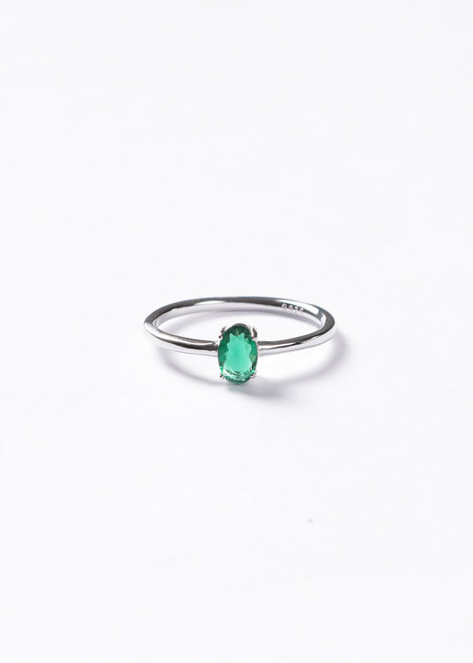 Anillo zirconia verde oval 4 puntas plata 925