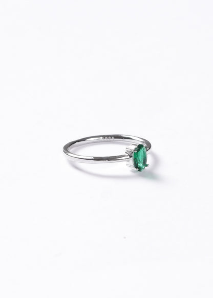 Anillo zirconia verde oval 4 puntas plata 925