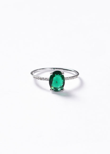 Anillo zirconia oval verde y laterales blancas plata 925