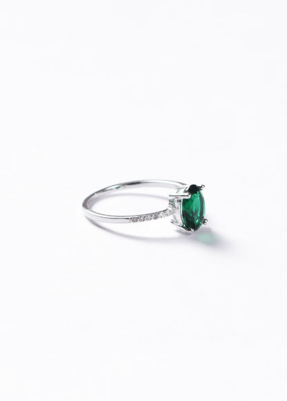 Anillo zirconia oval verde y laterales blancas plata 925