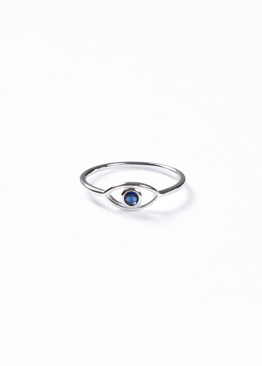Anillo ojo turco calado con zirconia azul plata 925