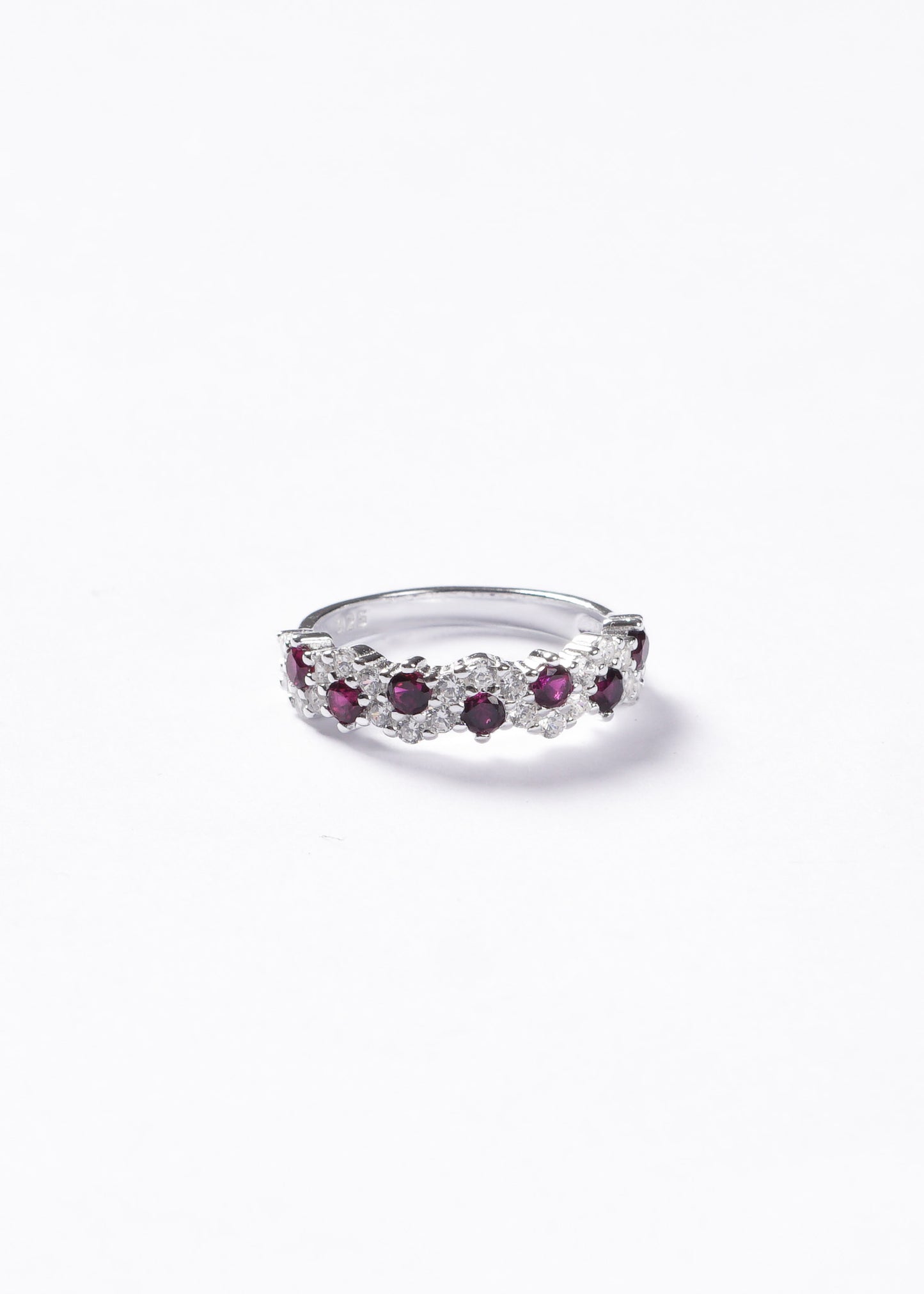 Anillo Royalti zirconias fucsia & blanca Plata 925