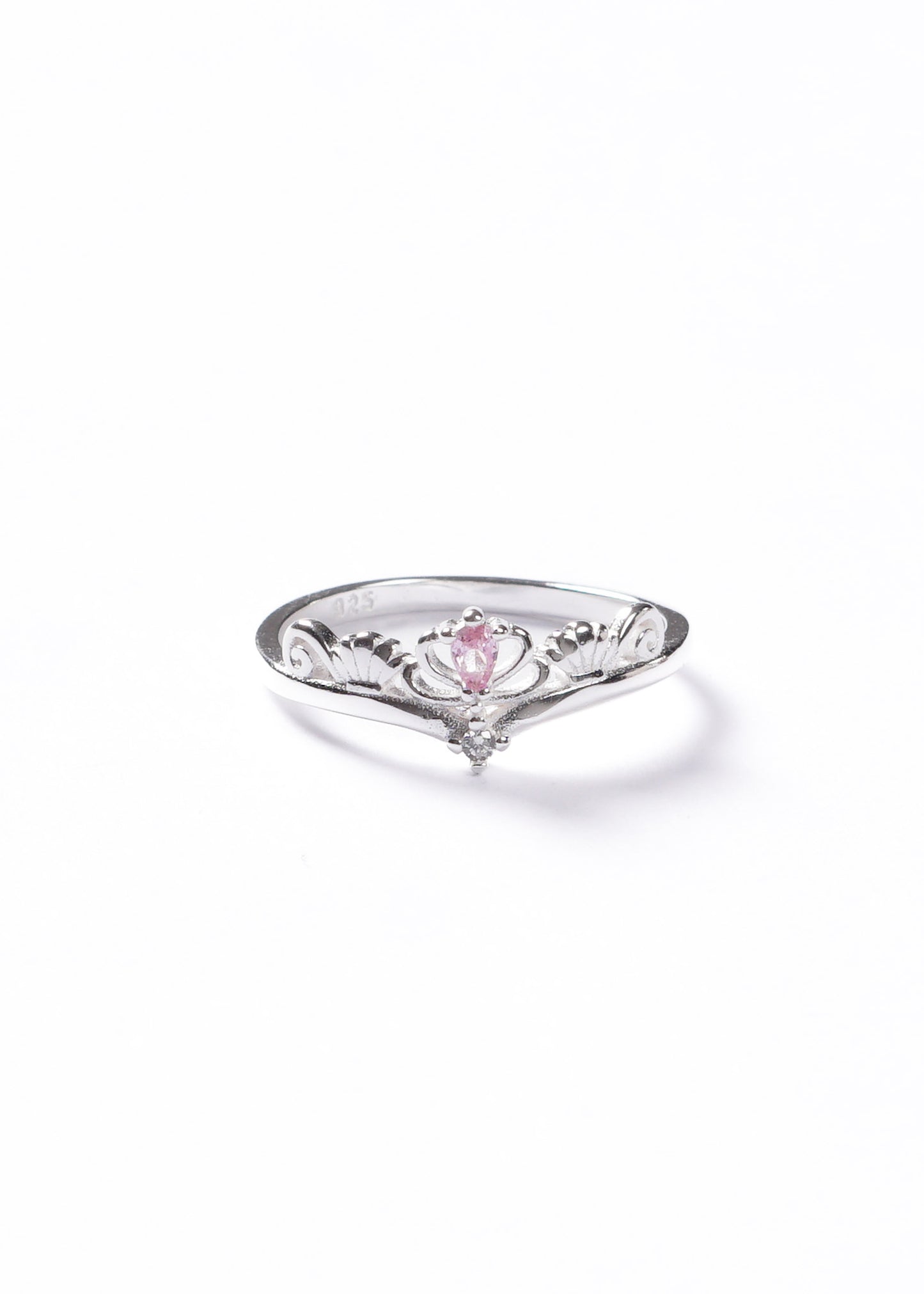 Anillo princess corona zirconia rosa plata 925
