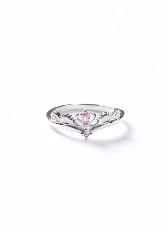Anillo princess corona zirconia rosa plata 925