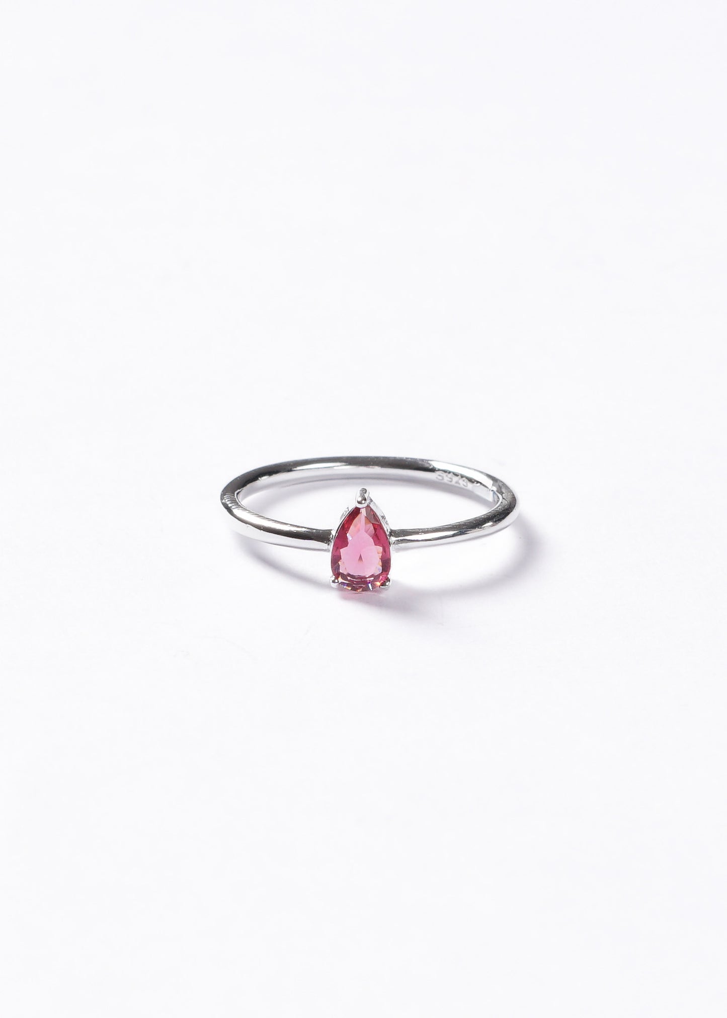 Anillo liso con zirconia gota roja Plata 925