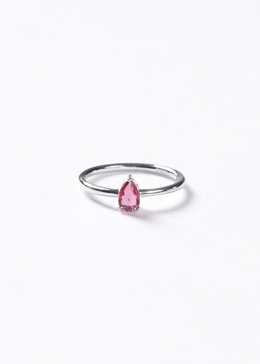 Anillo liso con zirconia gota roja Plata 925