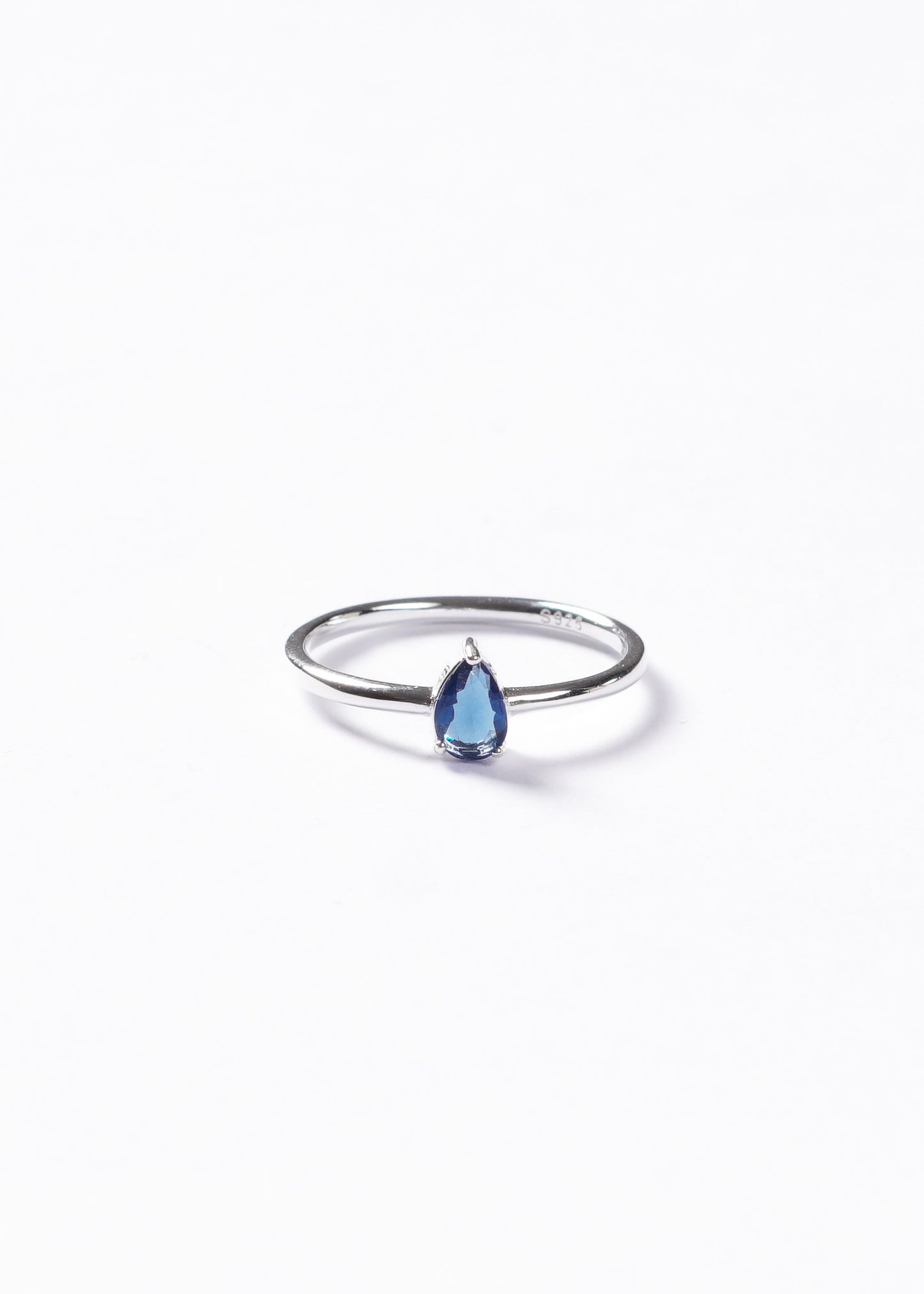 Anillo liso con zirconia gota azul Plata 925