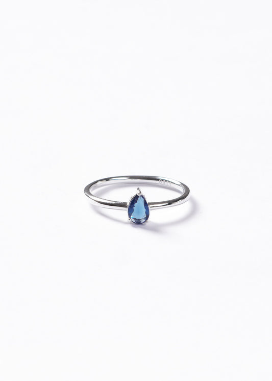 Anillo liso con zirconia gota azul Plata 925