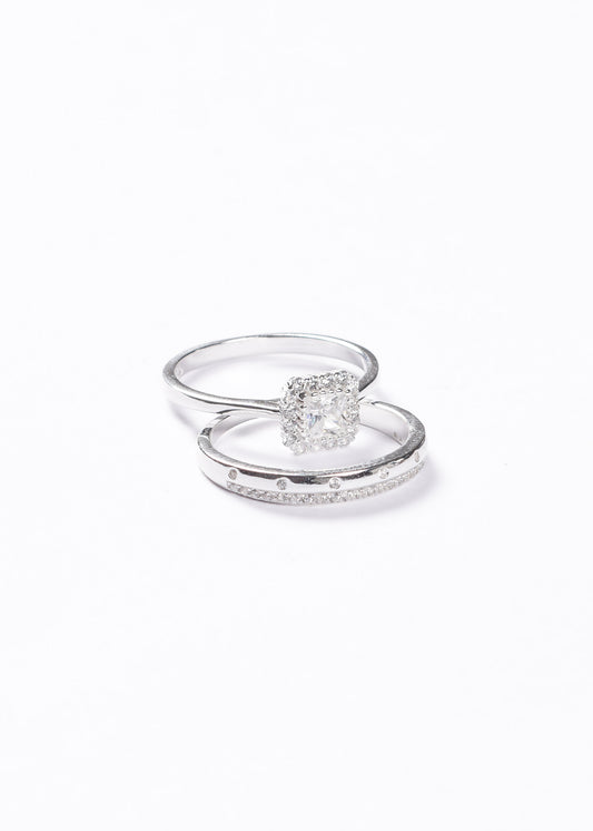Anillo medio sin fin zirconias + cintillo lady di cuadrado Plata 925