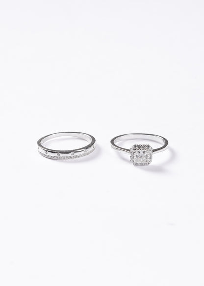 Anillo medio sin fin zirconias + cintillo lady di cuadrado Plata 925