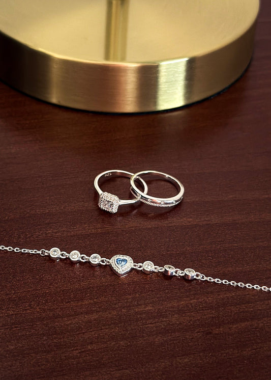 Set anillo medio sin fin zirconias + cintillo lady di cuadrado Plata 925